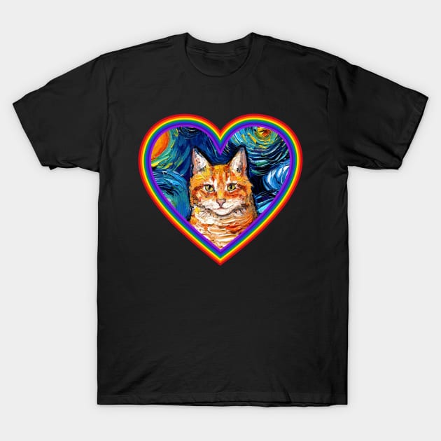 Orange Tabby Cat in a Rainbow Heart T-Shirt by sagittariusgallery